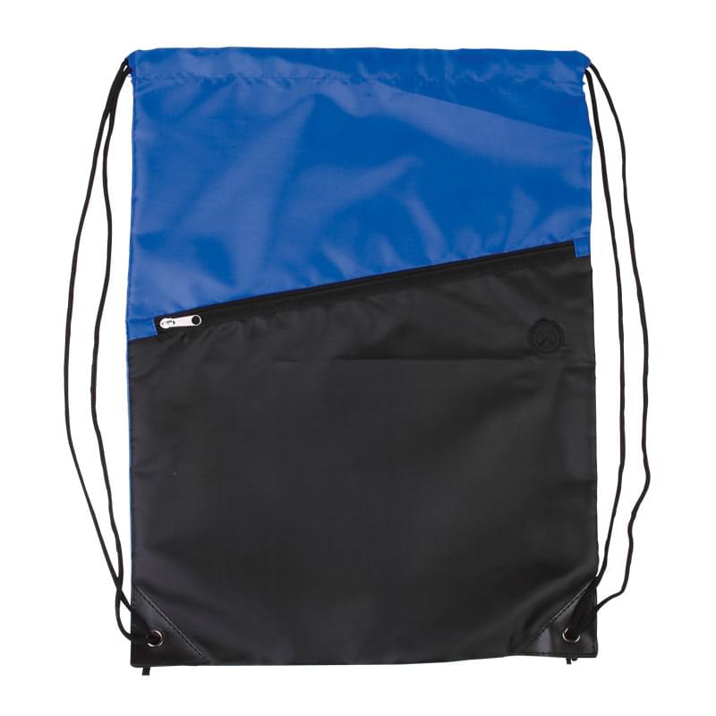 Two-Tone Poly Drawstring Backpack with Zipper Front Pocket