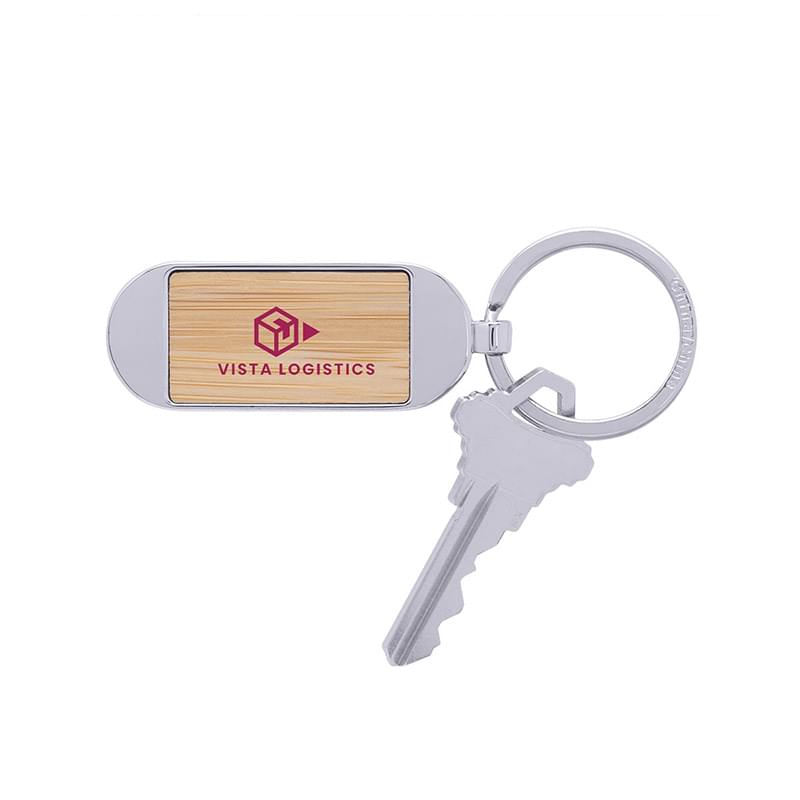 Prime Line Bamboo & Metal Oval Keychain