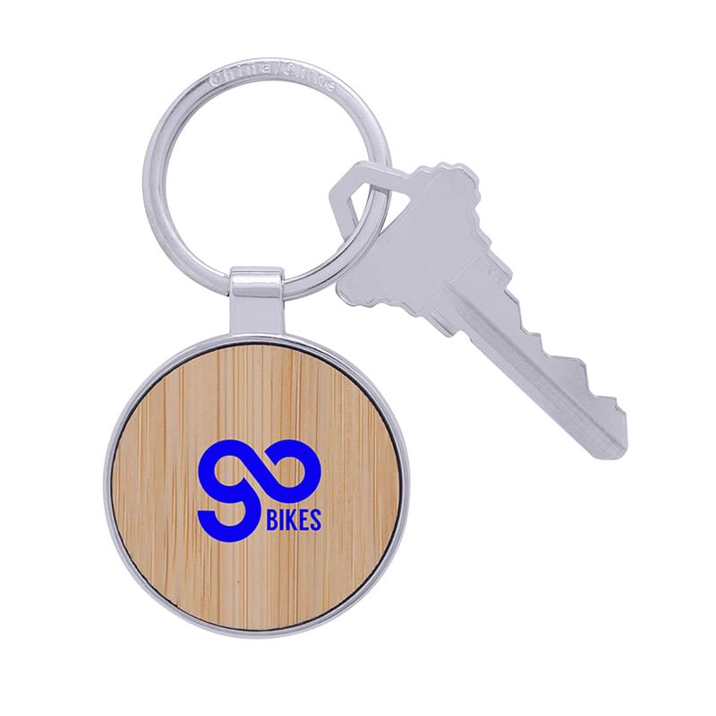 Prime Line Bamboo & Metal Round Keychain