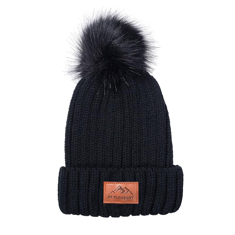 Leeman Knit Beanie With Fur Pom Pom
