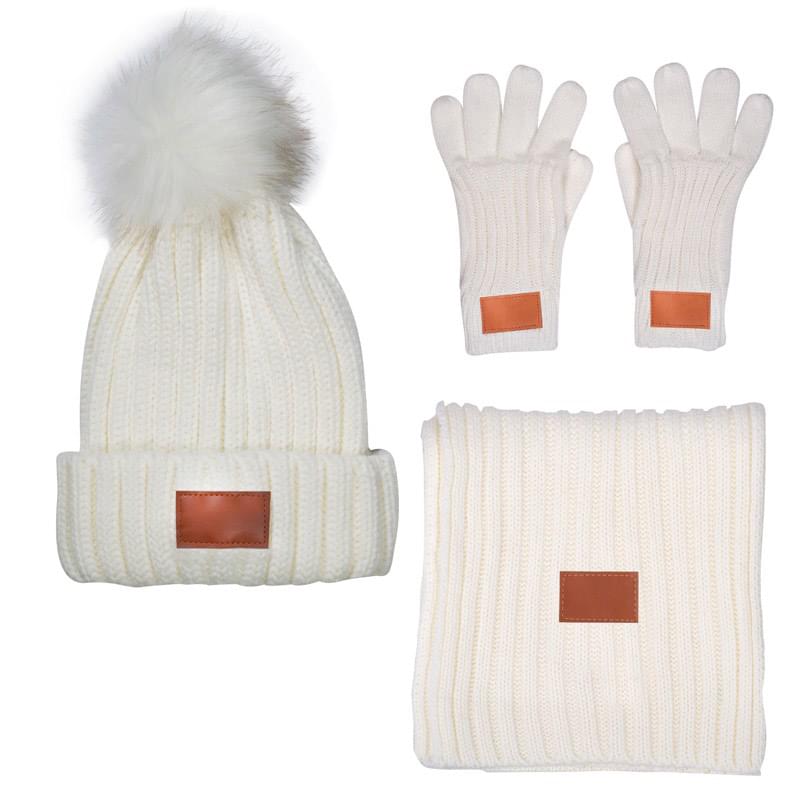 Leeman&trade; 3 Pc. Rib Knit Fur Pom Winter Set