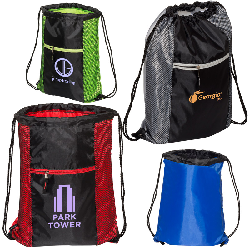 Porter Collection 210D Polyester and Mesh Pattern Drawstring Bag