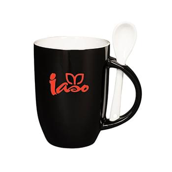 Prime Line 12 oz. Dapper Ceramic Mug With Spoon
