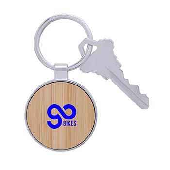 Prime Line Bamboo & Metal Round Keychain