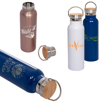 20 Oz. Double-Wall Bottle with Bamboo Lid in Rose Gold